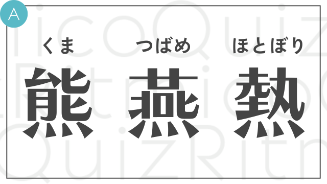 共通部首クイズ-くま・つばめ・ほとぼり-答え